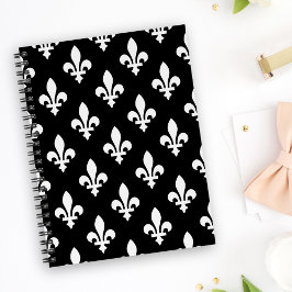 Agenda Fleur de Lis Pattern, Royal French, branco a preto