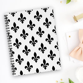 Agenda Fleur de Lis Pattern, Royal French, preto em branc