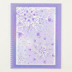 Agenda floco de neve roxo leve e coração brilhando