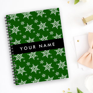 Agenda Flocos de neve brancos, verdes, seu nome, personal