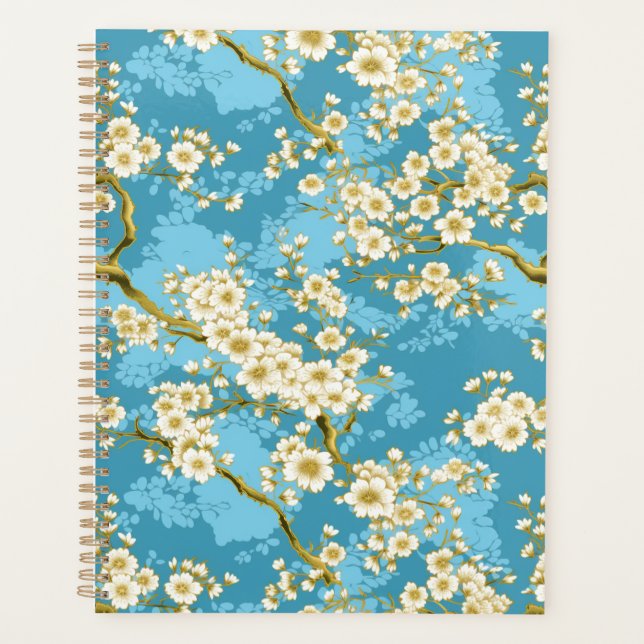 Agenda Flor branco no planador Chyogami Azul Teal (Frente)