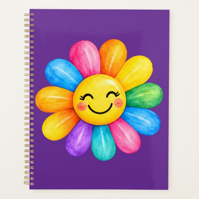 Agenda Flor Colorida Feliz Arco-íris (Frente)