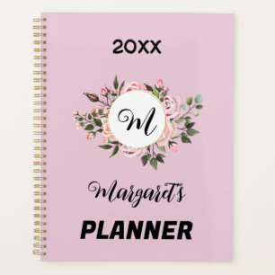 Agenda Flor cor-de-rosa com monograma e texto