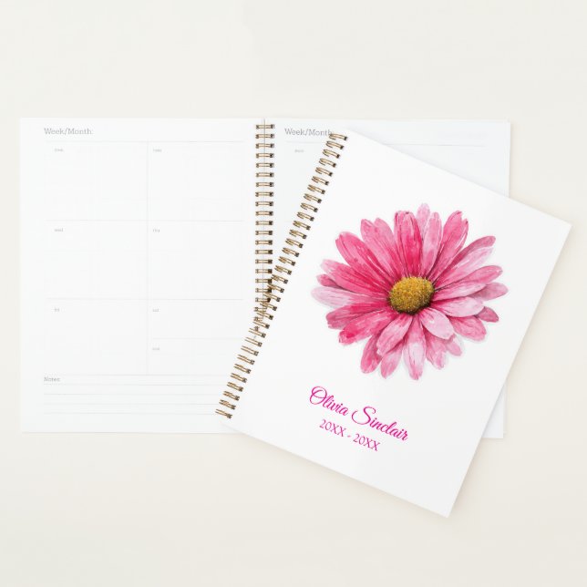 Agenda Flor de Aquarela Rosa Personalizada (Exibição)