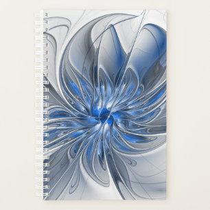 Agenda Flor de Arte Fractal em Aquarela Azul Cinza Abstra