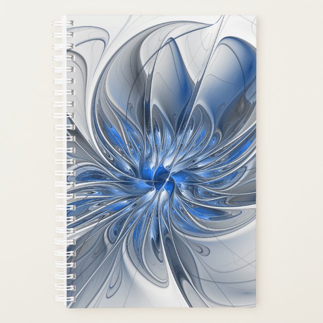 Agenda Flor de Arte Fractal em Aquarela Azul Cinza Abstra (Frente)