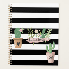 Agenda Flor de Cacto Listras Pretas e Brancas