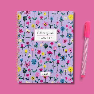 Agenda Flor de campo floral desenhada à mão