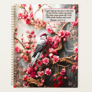 Agenda Flor De Flor De Cereja Rosa Com Pássaro E Verso De