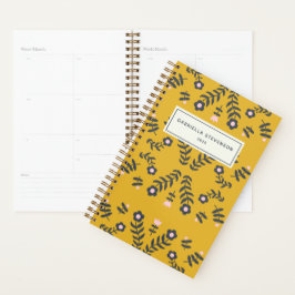 Agenda Flor de Folhas Escandinavas em Amarelo Personaliza