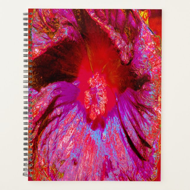 Agenda Flor de Hibiscus Vermelho Retro Triquete Psicodéli (Frente)