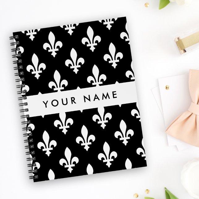 Agenda Flor de Lis, Branco sobre Preto, Branco, Seu Nome (Criador carregado)