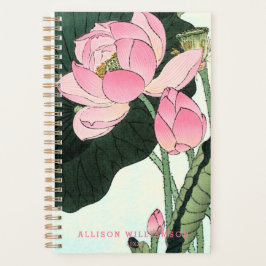 Agenda Flor de Lotus Japonês Elegante - Arte Fina Vintage