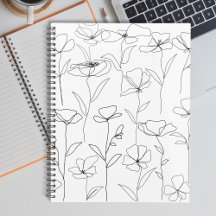 Flor de Papoula Preto e Branco Floral Minimalista