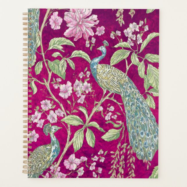 Agenda Flor de pavão de Fuchsia Chinoiserie (Frente)