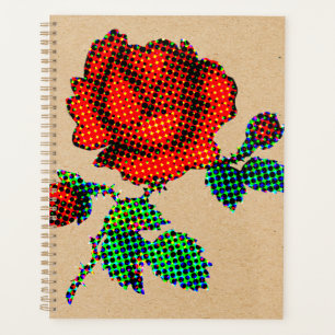 Agenda Flor de Rosa Meia-Tinta em Papel Marrom Arte Fina
