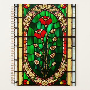Agenda Flor de Vidro Manchado Vermelho Elegante