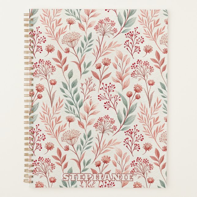 Agenda Flor, Floral e Folha de Cereja Rosa (Frente)
