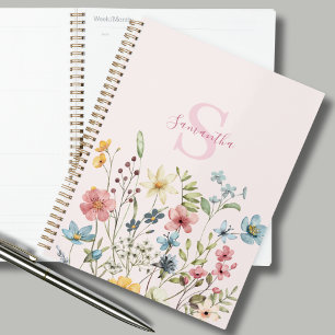 Agenda Flor Floral Rosa Elegante Personalizado