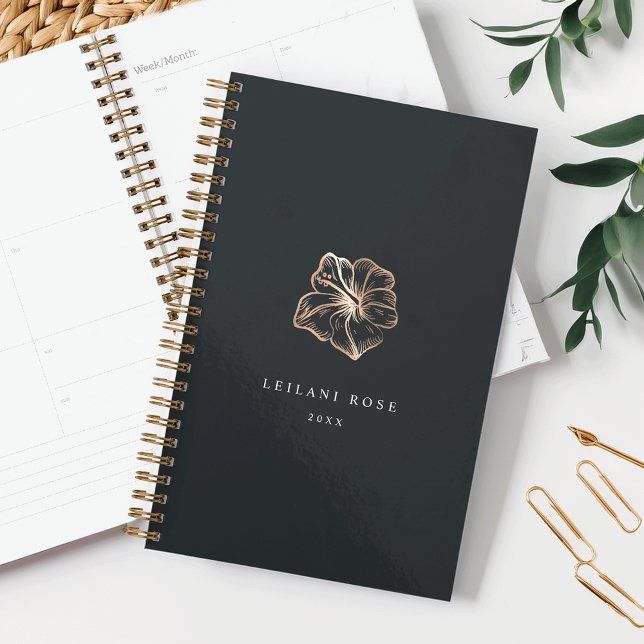 Agenda Flor Hibiscus de Cobre Elegante Personalizada (Criador carregado)
