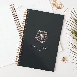 Agenda Flor Hibiscus Dourada Elegante Personalizada