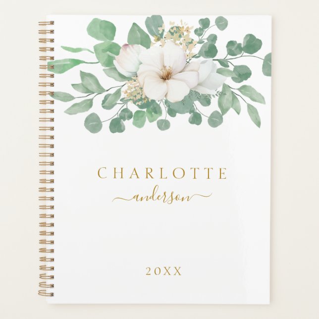 Agenda Flor moderna, simples, elegante de eucalipto (Frente)