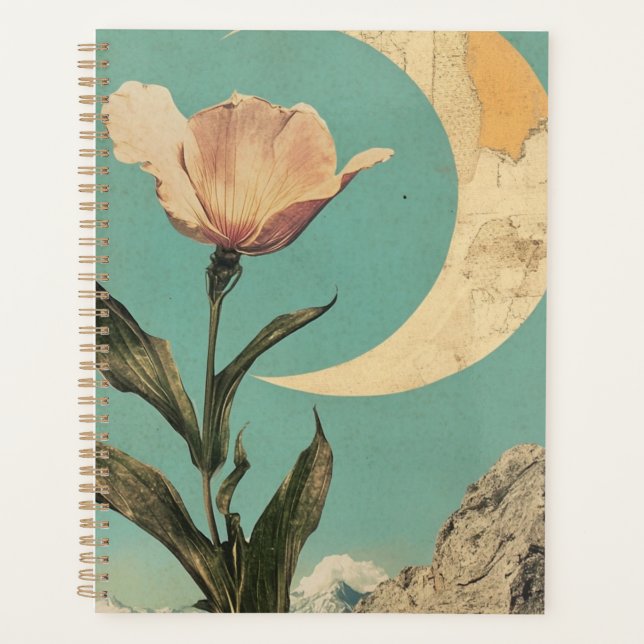 Agenda Flor rosa e Lua Crescente (Frente)