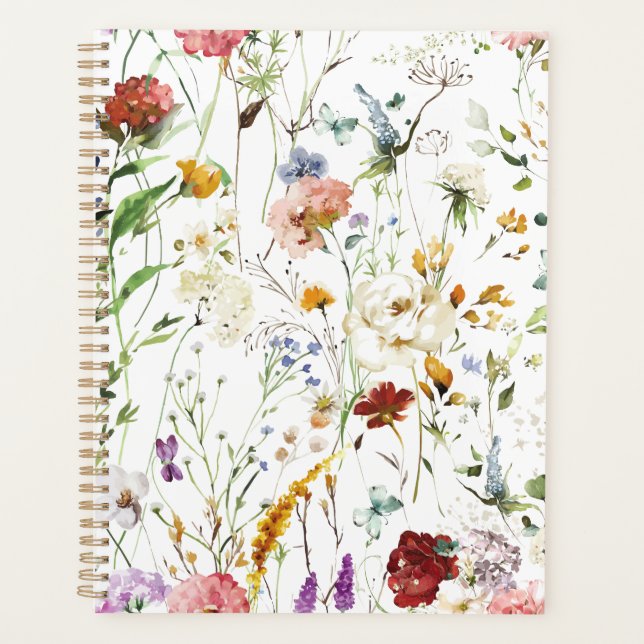 Agenda Flor Silvestre Boho Aquarela Primavera Flor (Frente)