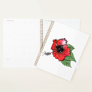 Agenda Flor Tropical Red Hibiscus com Folhas Verdes
