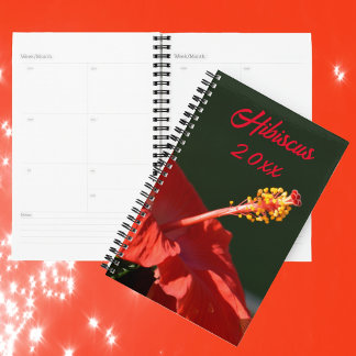 Agenda Flor Tropical Red Hibiscus em Preto Personalizável