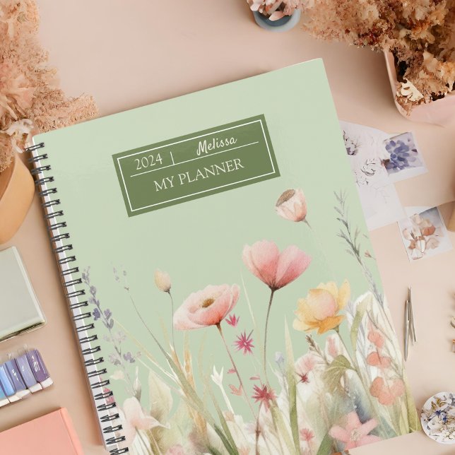 Agenda Flora Verde Elegante Flores Selvagens (Criador carregado)