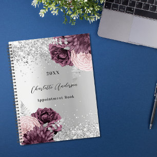Agenda Florais burgundy prata elegantes glamorosos 2023