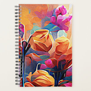 Agenda Floral Abstrato Art Laranja Vermelho Azul Flores