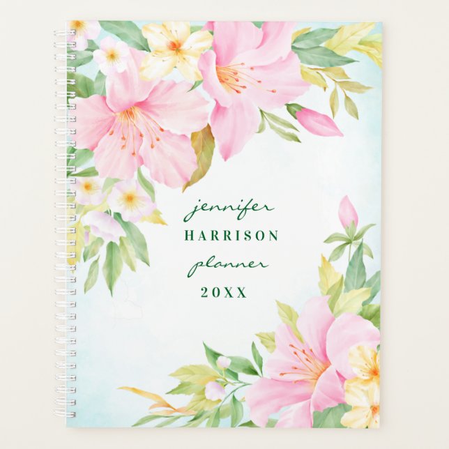 Agenda Floral Aquarela Rosa Botânica Lilho Leve Flor (Frente)