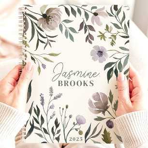 Agenda Floral Aquarela Suave 2025 Nome Personalizado