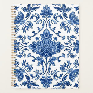 Agenda Floral Azul Chinoiserie Aquarela Branca