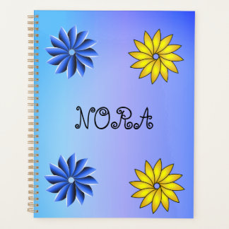 Agenda Floral Azul e Amarelo Personalizado