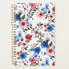 Agenda Floral Azul e Vermelho