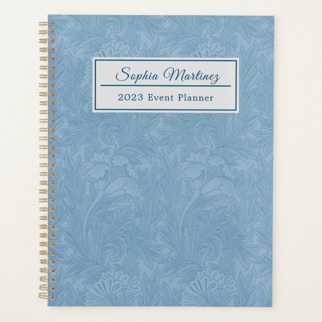 Agenda Floral Azul Pó Elegante | Personalizado (Frente)