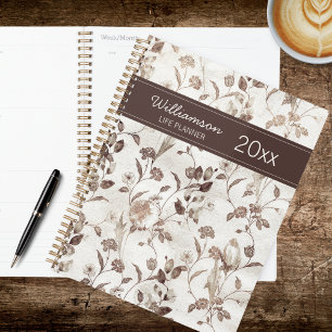 Agenda Floral Branco e Marrom Vintage