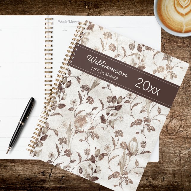Agenda Floral Branco e Marrom Vintage  (Criador carregado)