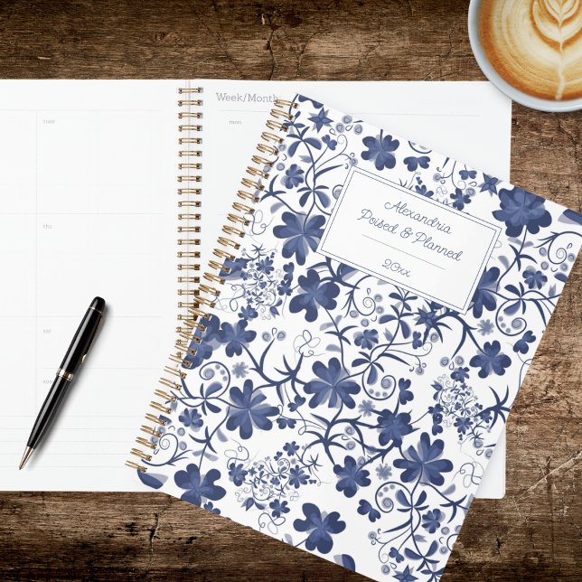 Agenda Floral Campestre Azul e Branco (Criador carregado)
