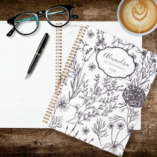 Agenda Floral Campestre Preto e Branco