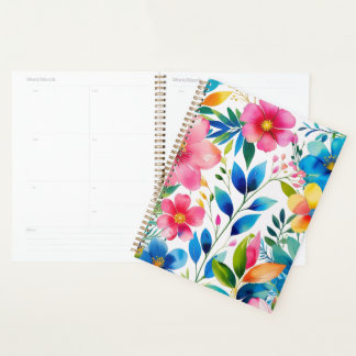 Agenda Floral de Aquarela - Flores Amarelas Azuis Cor-de-