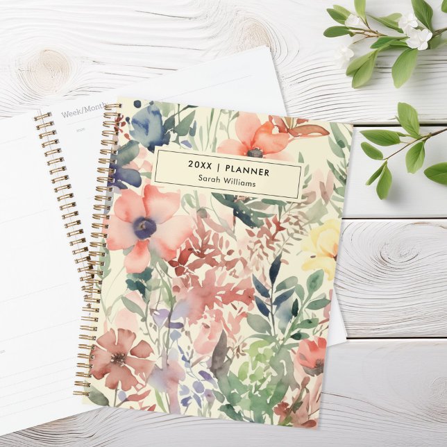 Agenda Floral de Aquarela Personalizado (Criador carregado)