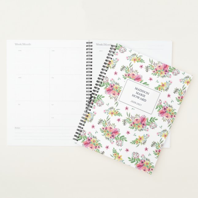 Agenda Floral de Aquarela Rosa (Exibição)