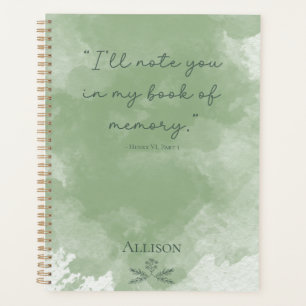 Agenda Floral de Cor de Água Elegante Verde Simples e Per