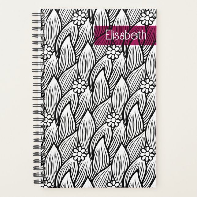 Agenda Floral de Daisy Hippie Preto-Branco e Cinto (Frente)