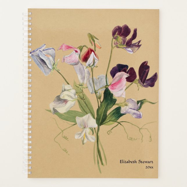 Agenda Floral de Ervilha Doce Personalizado (Frente)