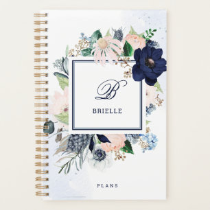 Agenda Floral de marinho e Blush   Nome e Monograma